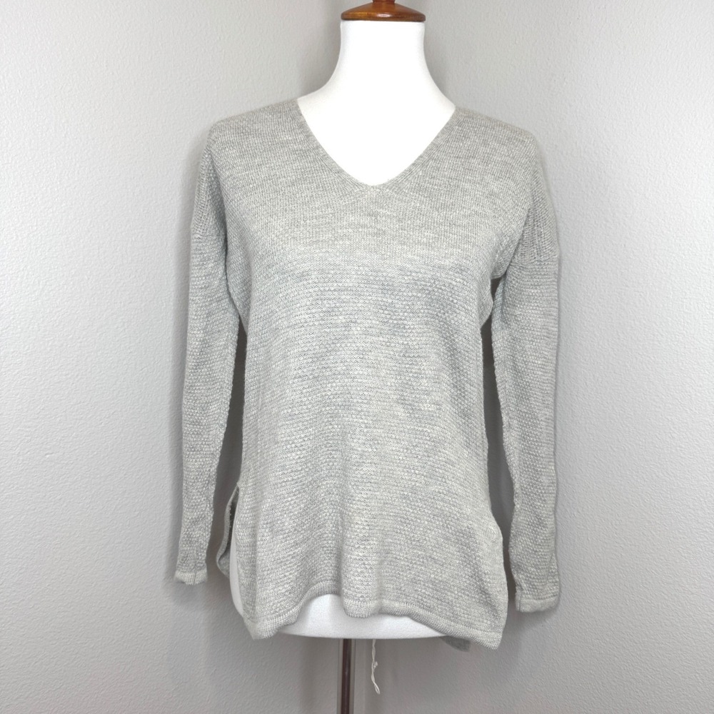 BABATON ERIN Wool Linen Blend Sweater XS Gray V Neck LS Minimalist Natural Fiber